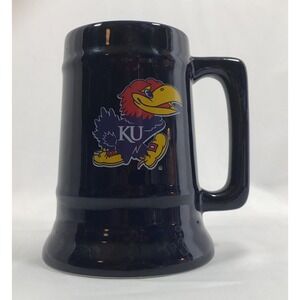 Kansas Jayhawks KU Navy Blue Ceramic Beer Stein Mug Collegiate Mascot Logo